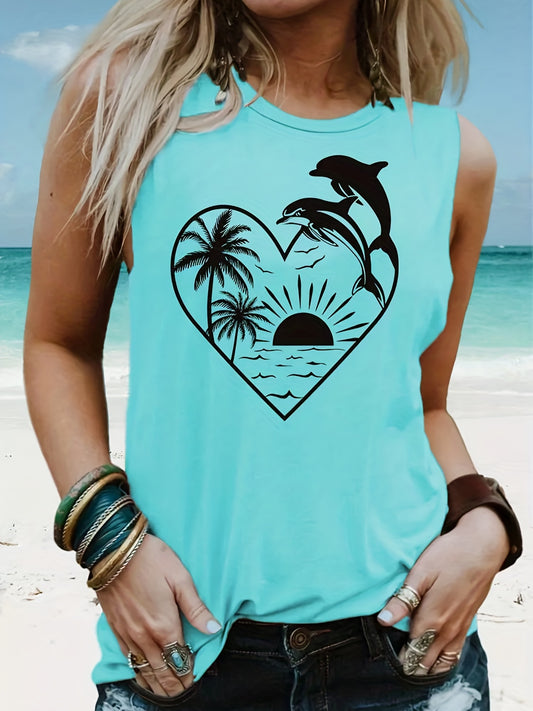 Dolphin Print Tank Top Sleeveless Summer Top