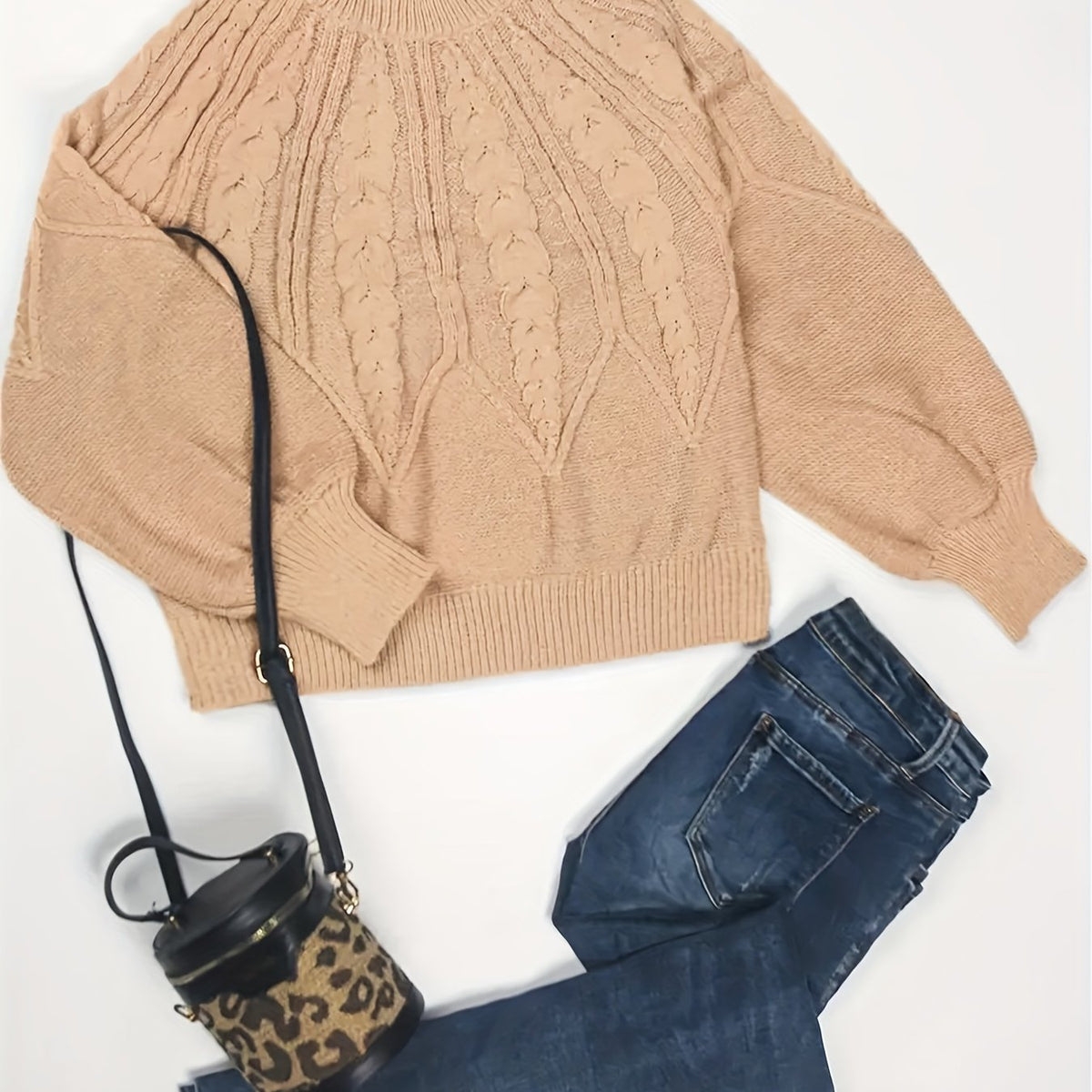  Casual Sweater Women's Plus Plain Jacquard Long Sleeve