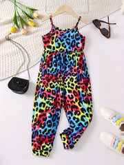 Girls Leopard Print Long Jumpsuit