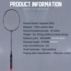 Carbon Fiber Badminton Racket SYBBQ 8U 10 89 13 61KG Light Professional