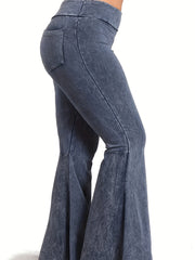  Denim Print Flared Leg Trousers for Women