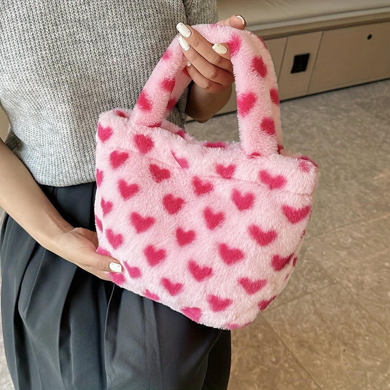 Flower Pattern Satchel Bag Plush Handbag Women's Tote Bag