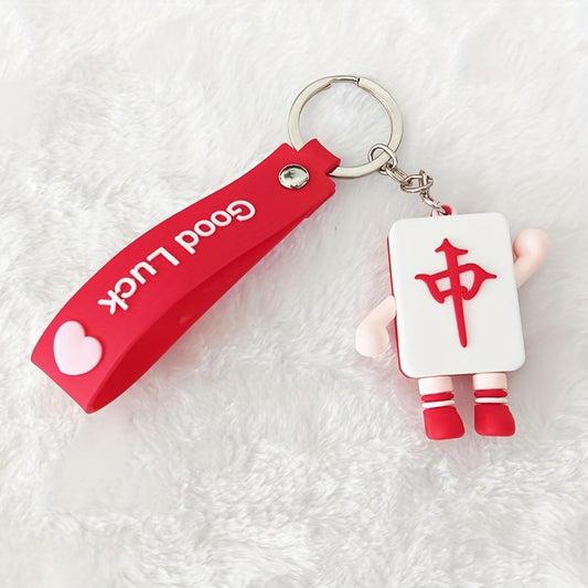 Chinese Style Keychain Fortune Mahjong Keychain Chinese Year Gift Bag Purse Pend