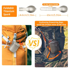Titanium Camping Mug with Lid, Spork, Bag