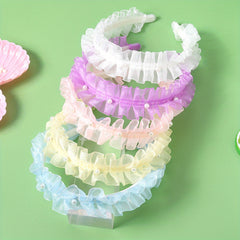 5pcs Sweet Headband Ruffled Hair Band Faux Pearl Decor Head Hoop
