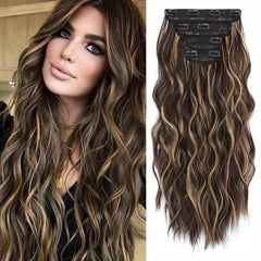 4pcs Dark Blonde Light Blonde Ends Clip In Hair Extensions Soft Synthetic