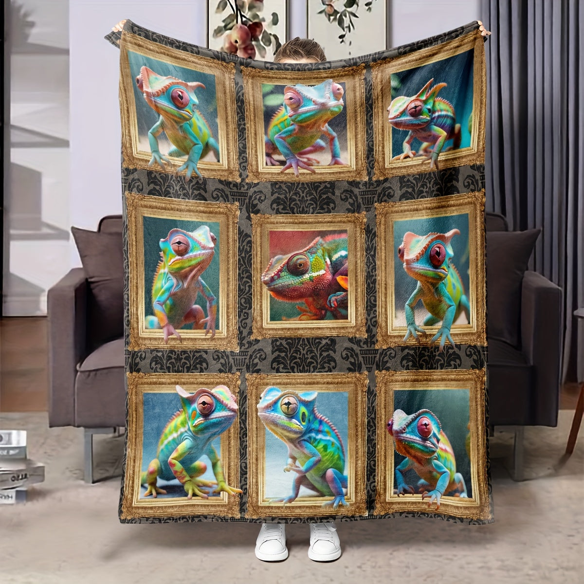 Chameleon Photo Frame Blanket Soft And Warm For Bed And Sofa Camping