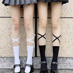 2 Pairs Strappy Mid Tube Socks for Women