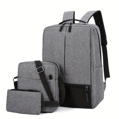 3pcs Men's Backpack Crossbody Bag Set With USB Charging Port