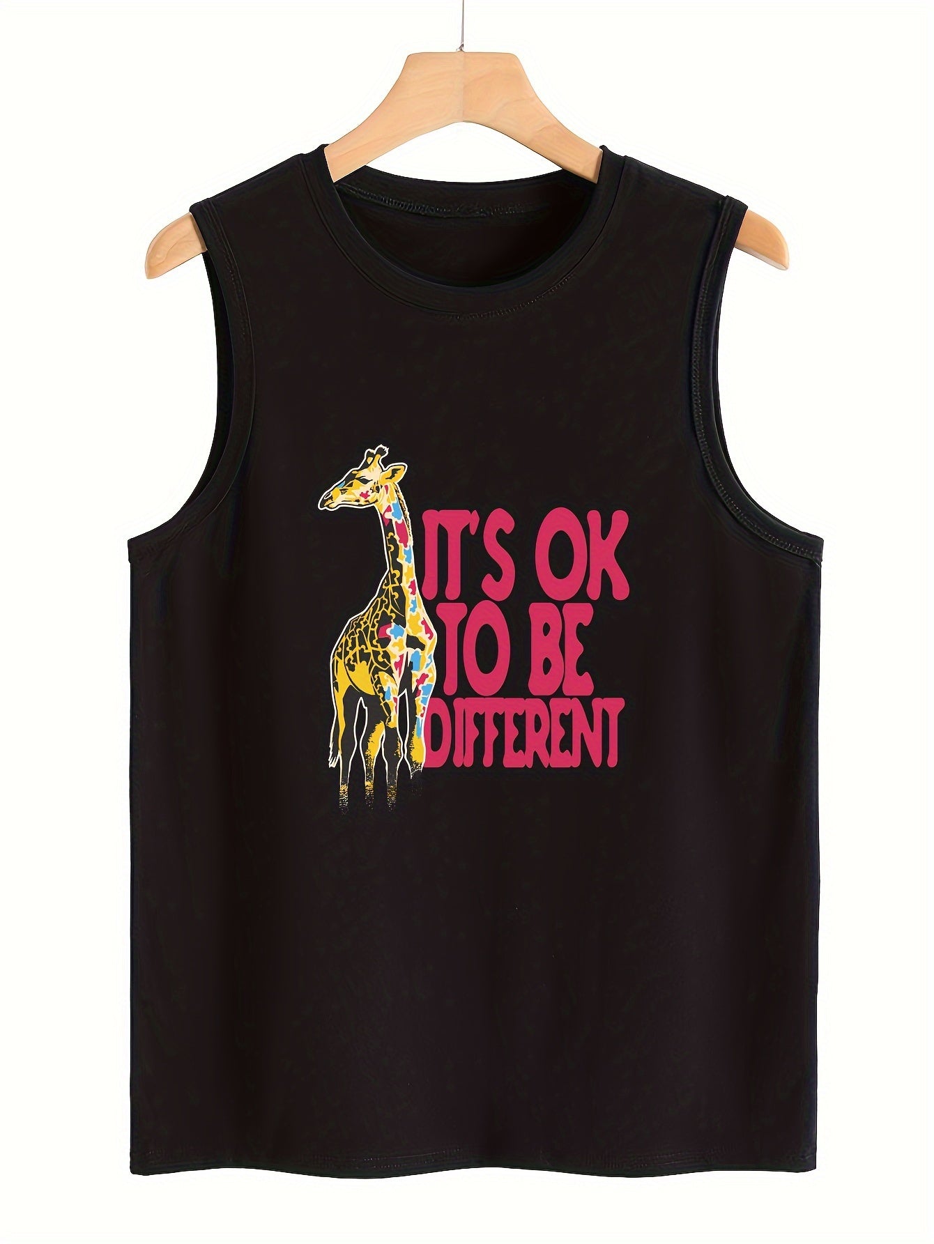 Giraffe & Letter Print Sleeveless Sports Vest Round Neck Stretchy