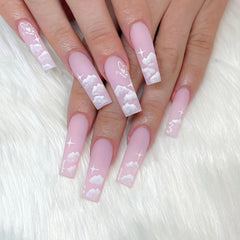 Pink Cloud Butterfly Press On Nails Set with Nail File & Jelly Glue