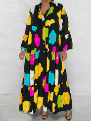 Floral Print Bell Sleeve V Neck Smock Dress