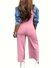 Solid Sleeveless Jumpsuit Casual Wide Leg Jumpsuit