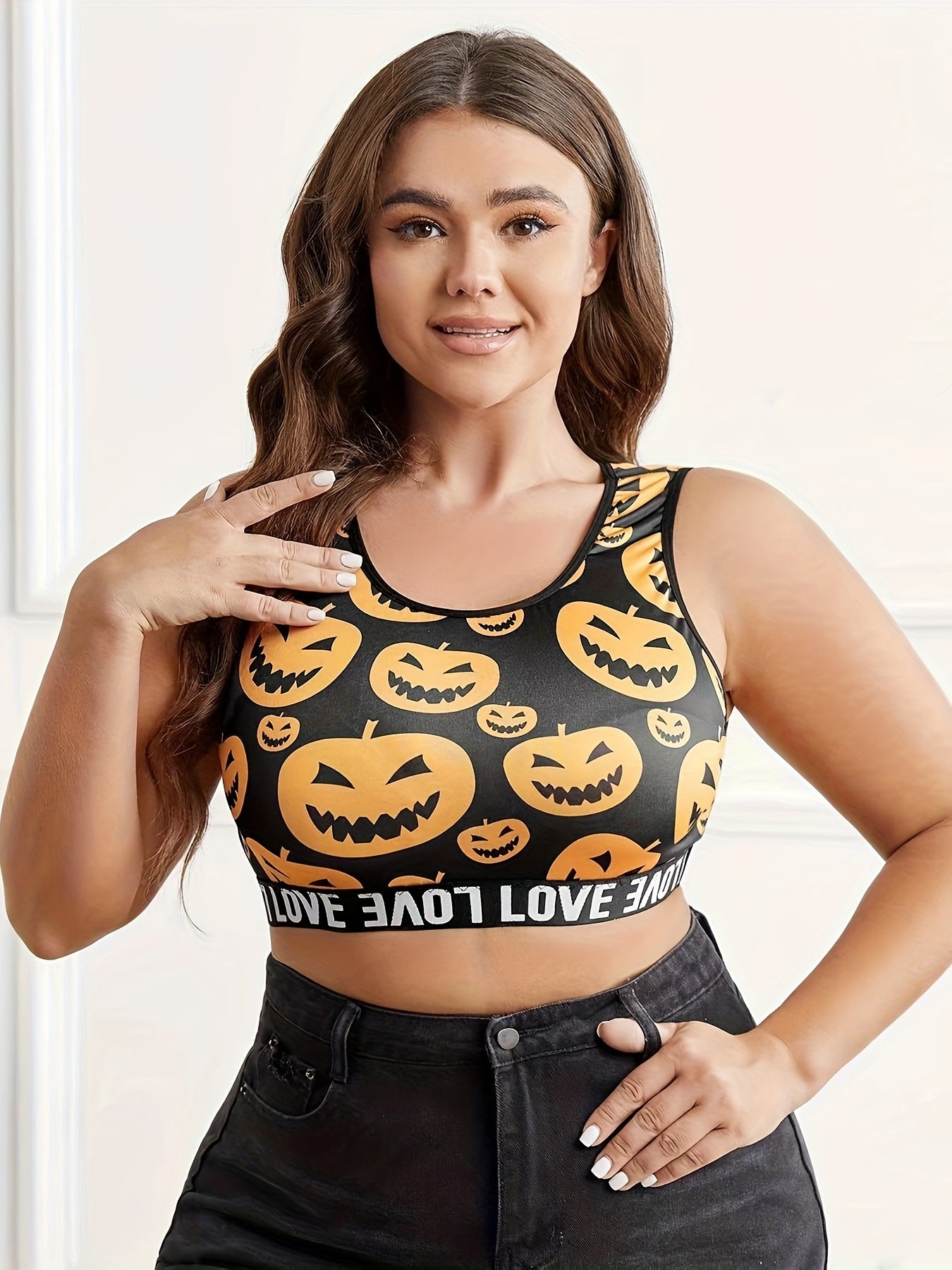  Pumpkin Print Seamless Bralette