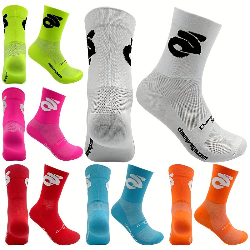 Breathable Mid Calf Sports Socks - Cycling Running Outdoor Sweat Absorbing