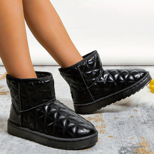 Women's Quilted Pattern Ankle Boots Round Toe Warm Winter Snow Boots