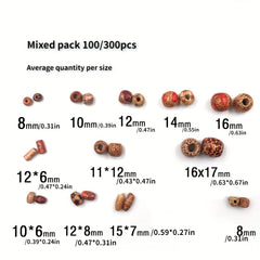 100-300pcs Mixed Size Shape Wooden Beads Large Hole Craft Beads
