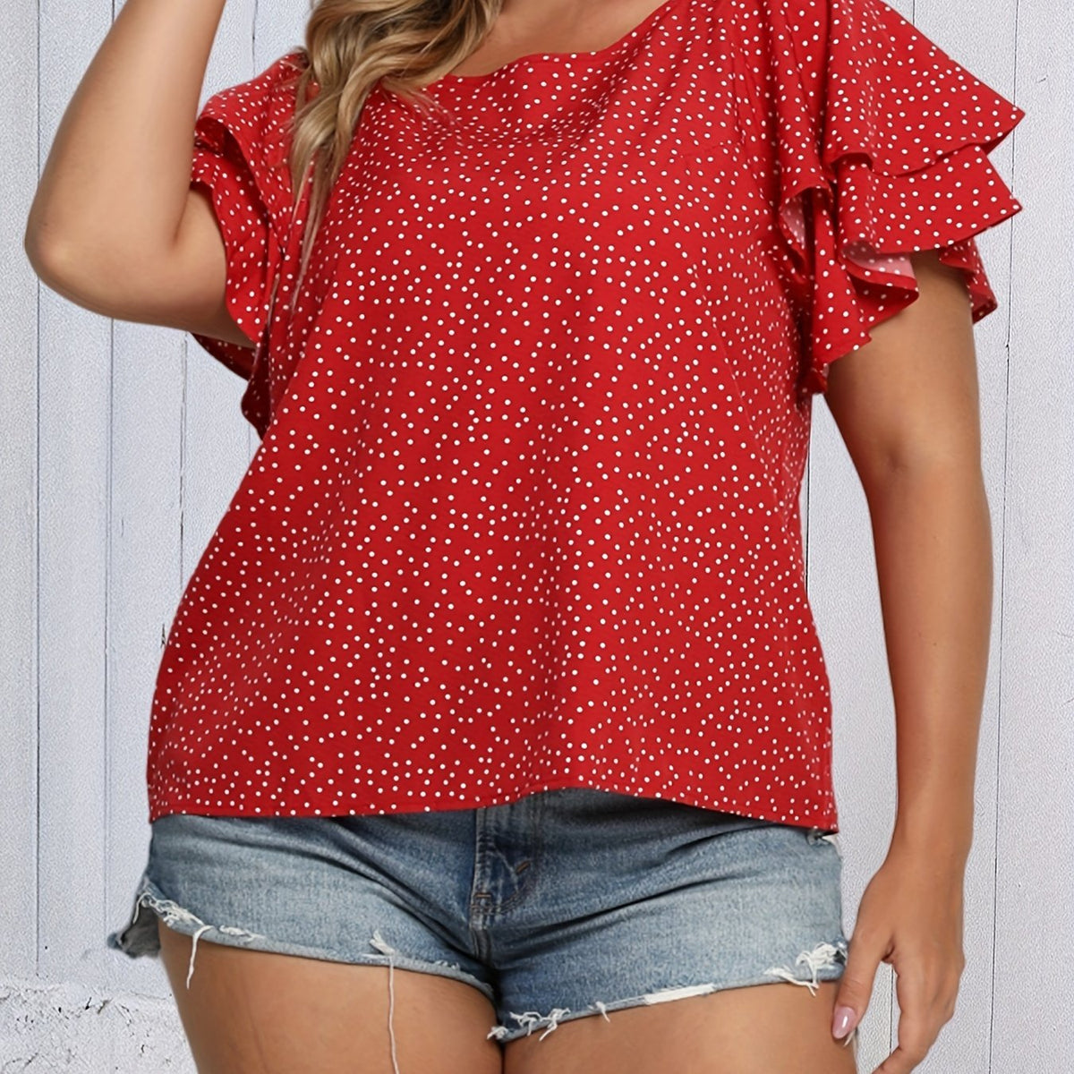  Polka Dot Layered Sleeve Blouse