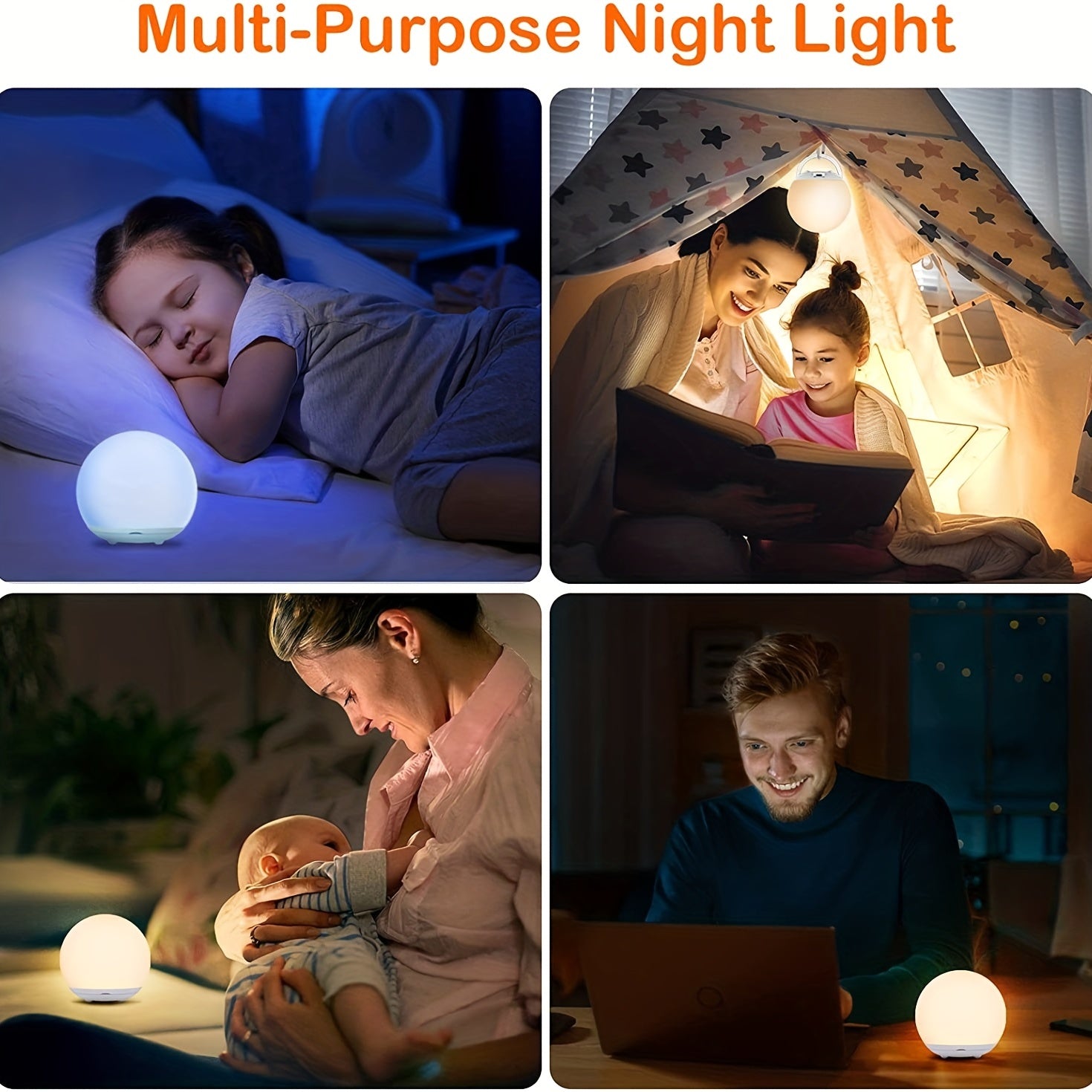 Bright Rechargeable Night Light for Children, RGB Warm Red LED Night Light