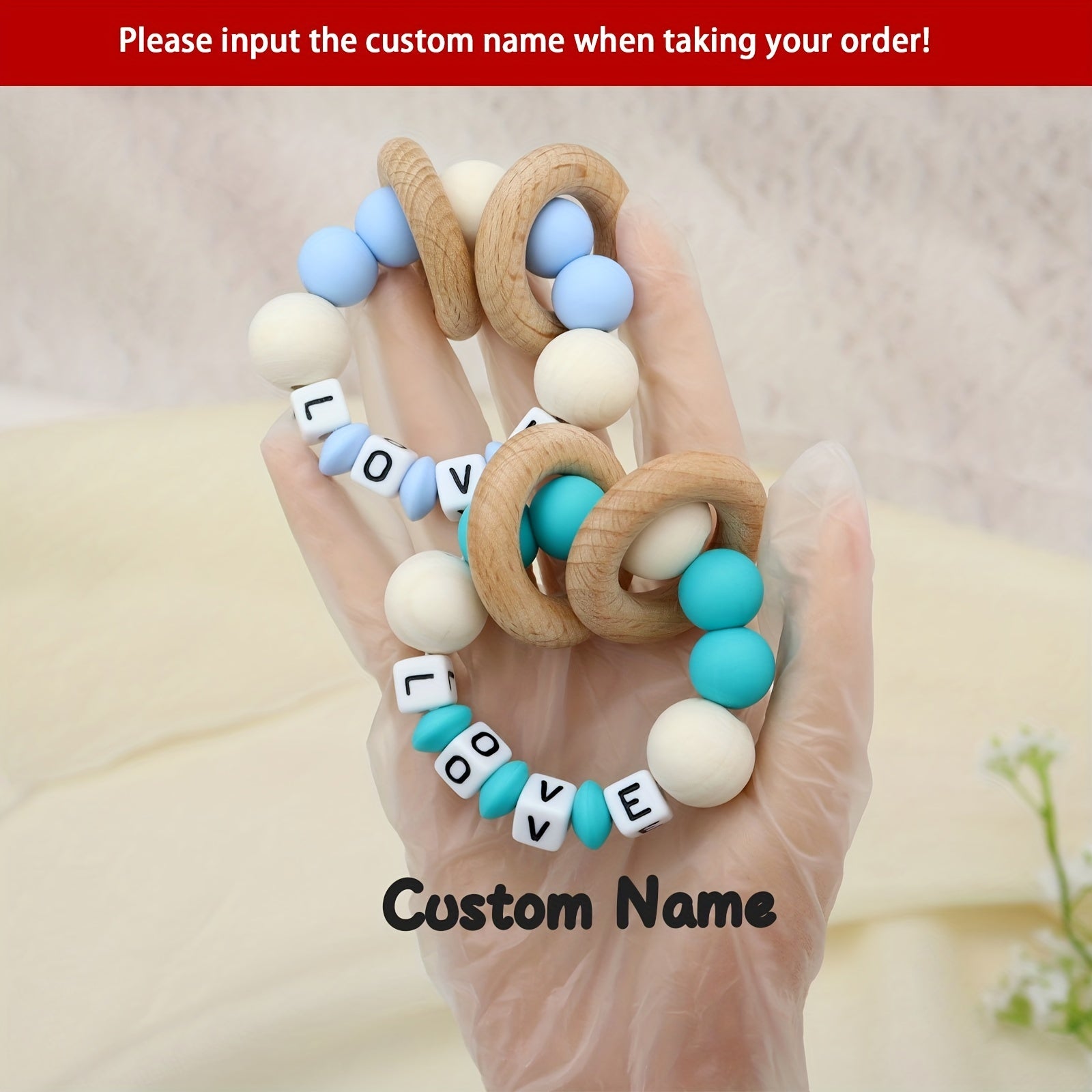 Customizable Wooden Teether Rattle Ring