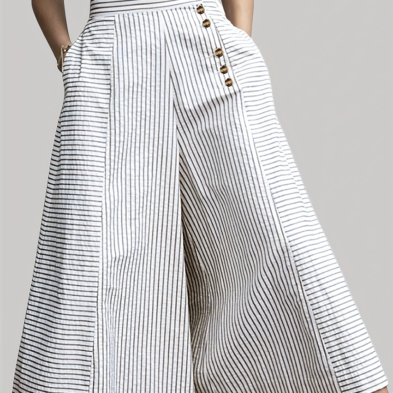  Wide Leg Stripe Print Pants with Pockets
