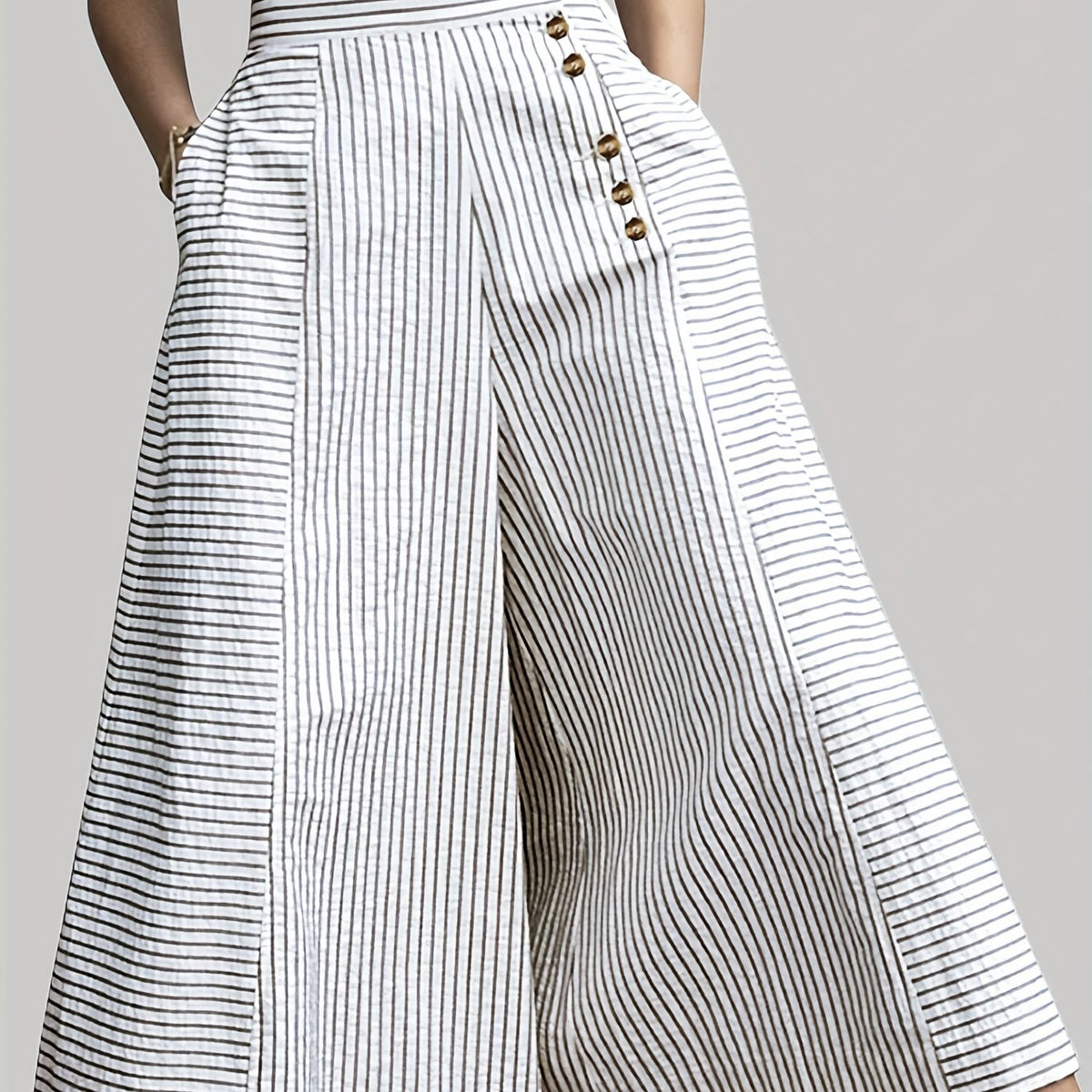  Wide Leg Stripe Print Pants with Pockets