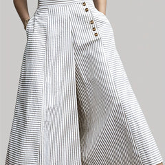  Wide Leg Stripe Print Pants with Pockets