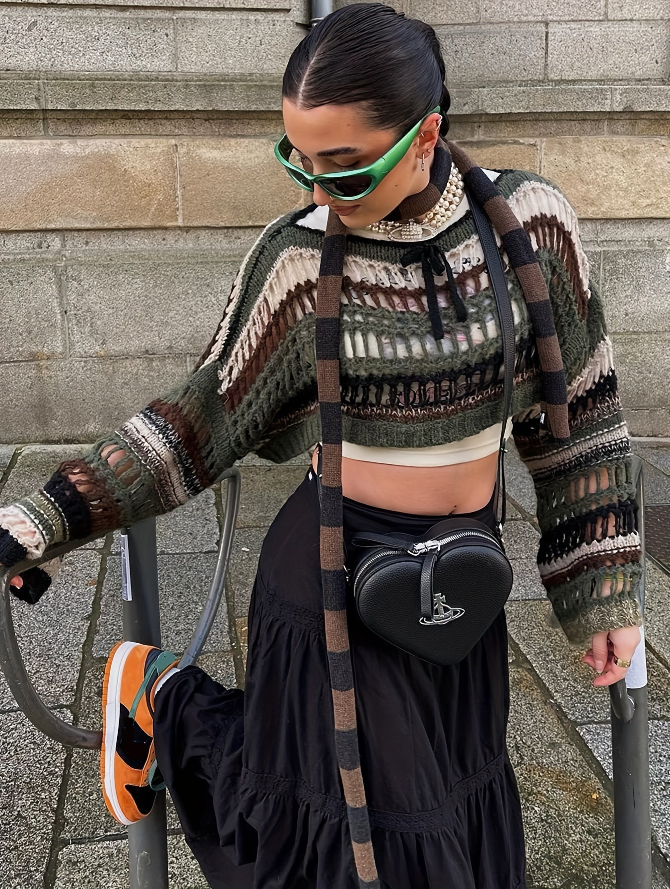 Gothic Hollow Out Boat Neck Crop Sweater
