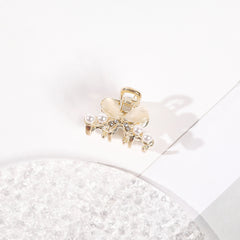 Rhinestone Bowknot Hair Claw Clip Golden Grip Hair Jaw Clip