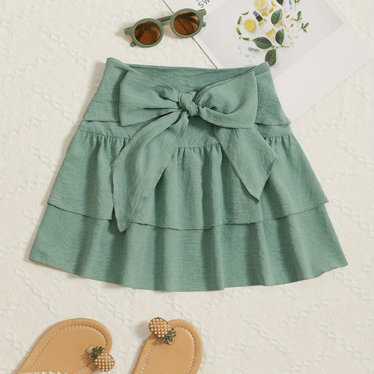 Girls Lace up Layered Casual Skirt Elastic Waist Cake Skirt