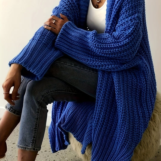  Solid Long Sleeve Open Front Loose Cardigan