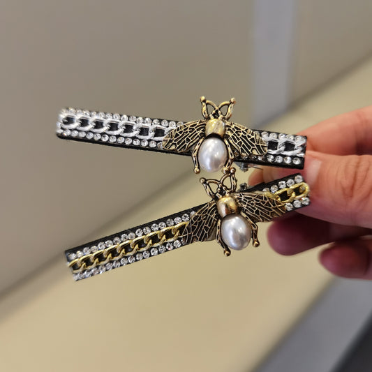 Vintage Bee Decor Hair Clip Rhinestone Chain Duck Billed Clip Alloy Hair Clip