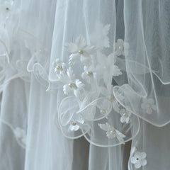 Floral Bridal Veil Double Layer Sheer Nylon Garden Wedding Romantic Accessory