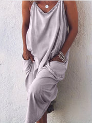 Women's Plus Stripe Print Round Neck Cami Dress