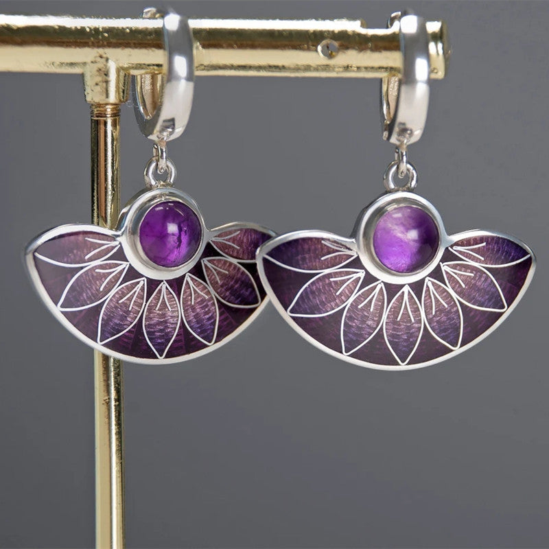 Turquoise Gemstone Stud Earring with Zircon Inlay