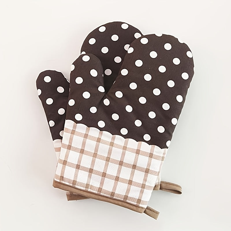 2pcs Colorful Printed Oven Mitts Double Layer Heat Resistant Baking Gloves