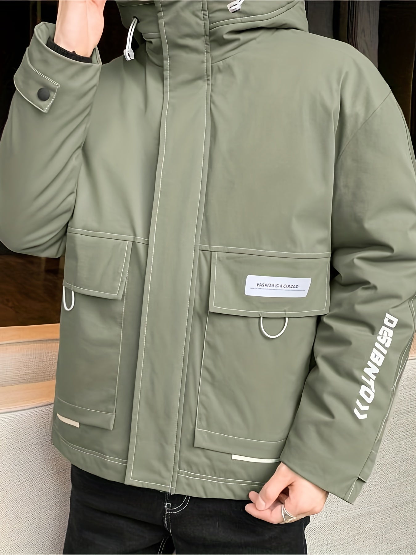 Men's Cotton Padded Coat Thermal Hooded Jacket