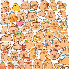 50 Adorable Capybara Cartoon Stickers with Fun Accessories Self Adhesive Decals