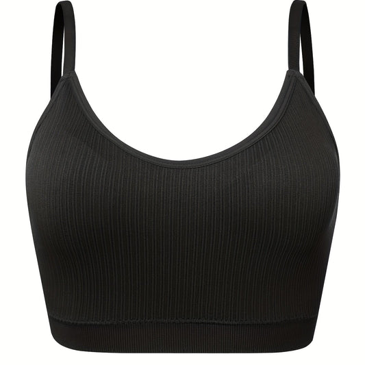 Plus Size Wireless Ribbed Sports Bra - Comfortable Breathable Bralette