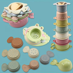 Kids Bath Toys Set - 12/16pcs Water Layer Cup Building Blocks Bathroom Bathing T
