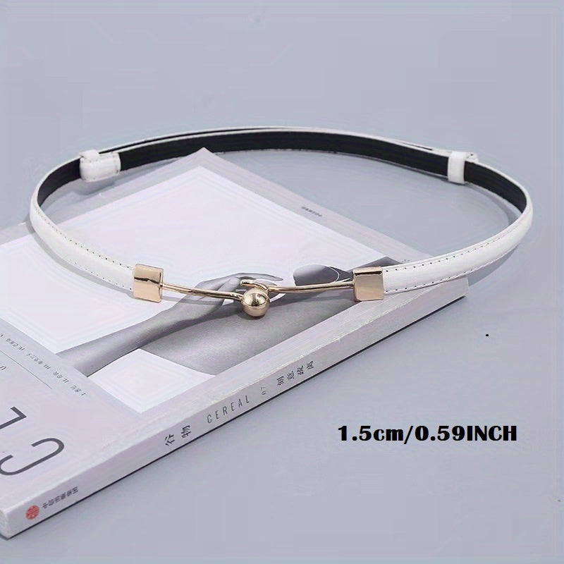 Stylish Thin PU Belt Solid Bead Hook Buckle Coat Waistband Vintage Dress Girdle