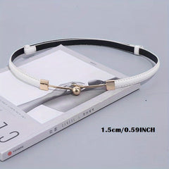 Stylish Thin PU Belt Solid Bead Hook Buckle Coat Waistband Vintage Dress Girdle