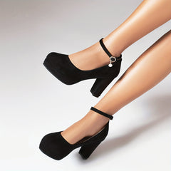 Women's Platform High Heels Ankle Strap With Faux Pearl Pendant Block Heels