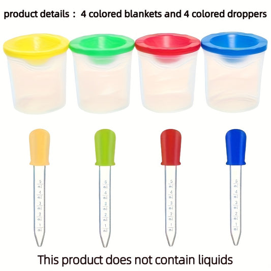 8pcs Coloring Set with 4 Spill Proof Cups 4 Droppers Flexible Caps