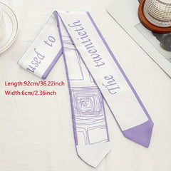 Purple Geometric Skinny Scarf Satin Twilly Scarf