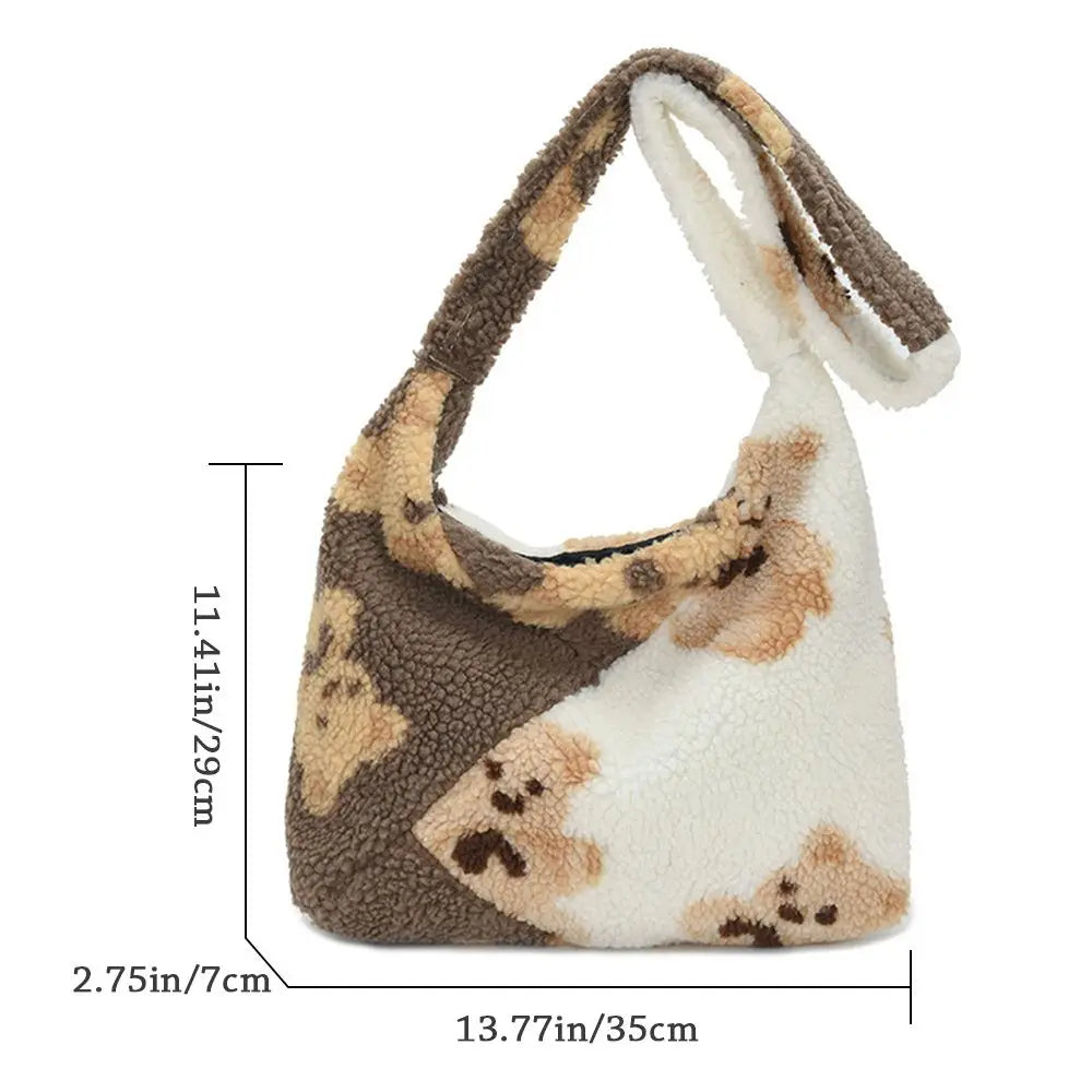 Soft Plush Bear Shoulder Bag Furry Fluffy Tote Crossbody Large Capacity