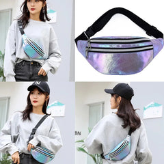 Hologram Waist Bag Laser PU Beach Travel Banana Hip Bum Zip Waist Bags Women