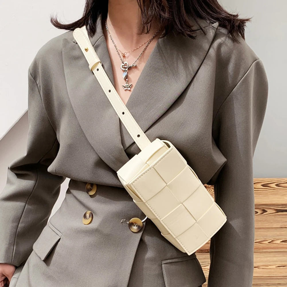 Lady Weave Crossbody Bag PU Leather Handbag Small Square Shoulder Messenger