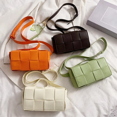 Lady Weave Crossbody Bag PU Leather Handbag Small Square Shoulder Messenger