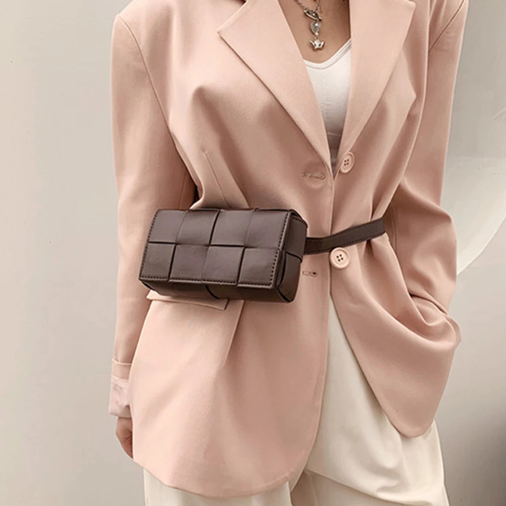 Lady Weave Crossbody Bag PU Leather Handbag Small Square Shoulder Messenger